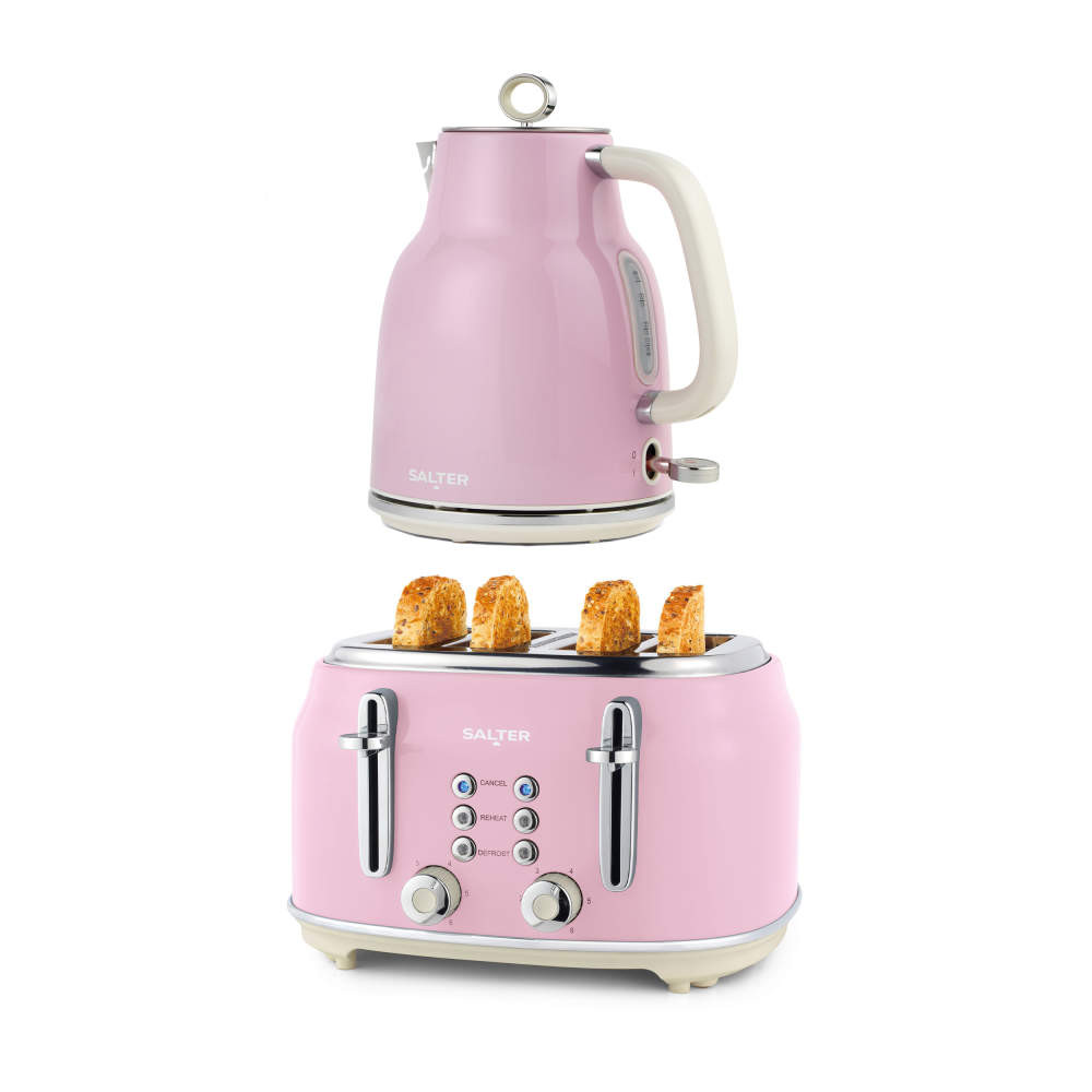 salter Retro Kettle & 4-Slice Toaster Set - Pink