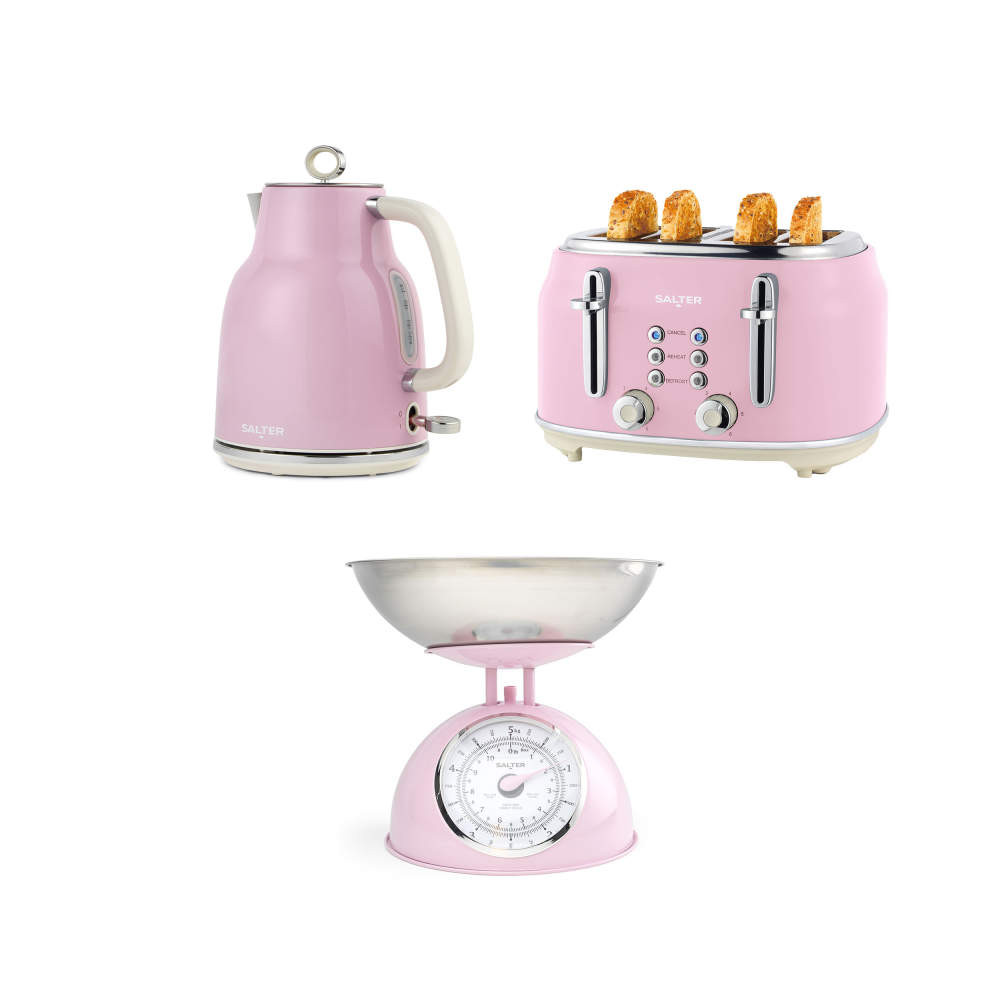salter Retro Kettle Toaster & Kitchen Scale Set – Pink