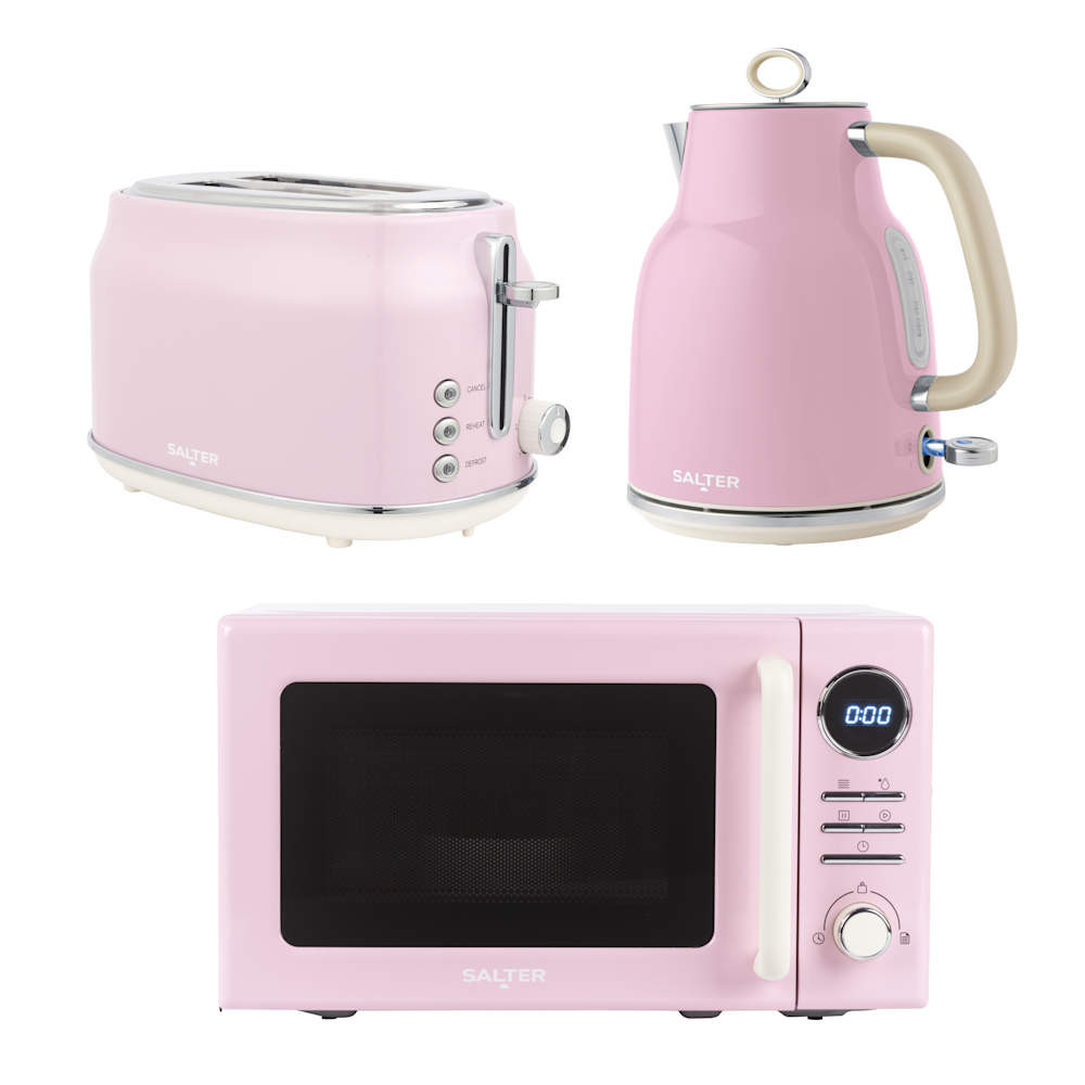 salter Retro Kettle Toaster & Microwave Set – Pink