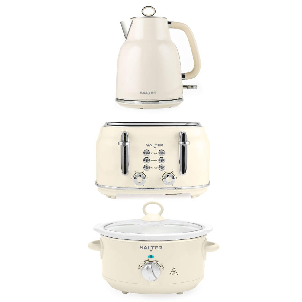 salter Retro Kettle Toaster & Slow Cooker Set – Cream