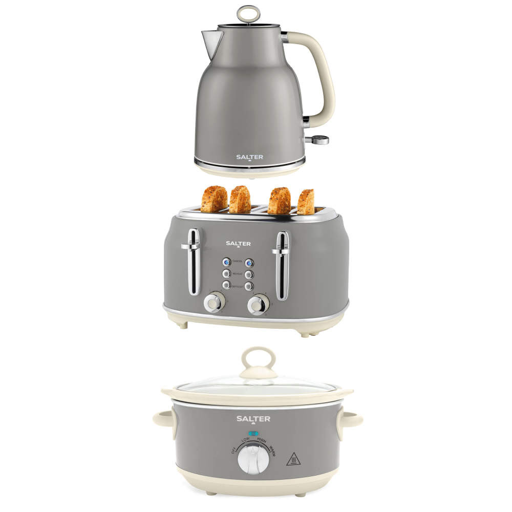 salter Retro Kettle Toaster & Slow Cooker Set – Grey