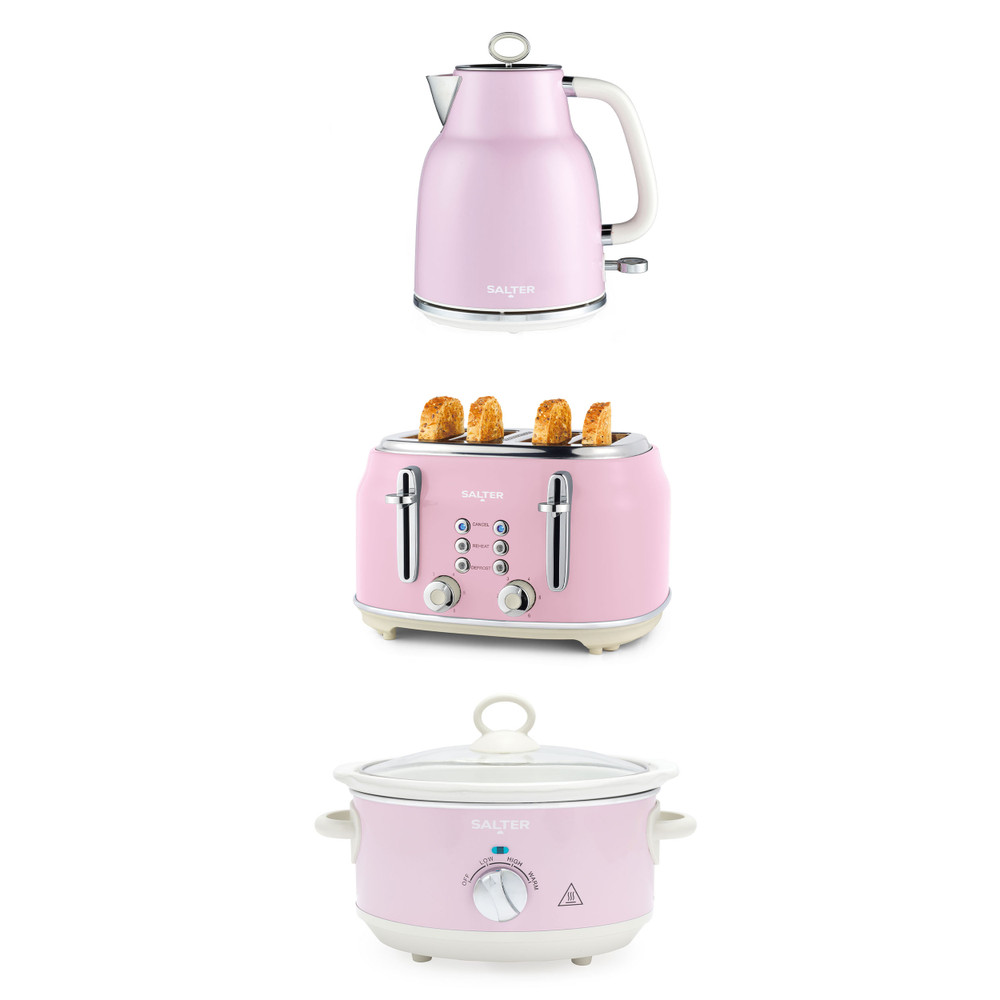 salter Retro Kettle Toaster & Slow Cooker Set – Pink