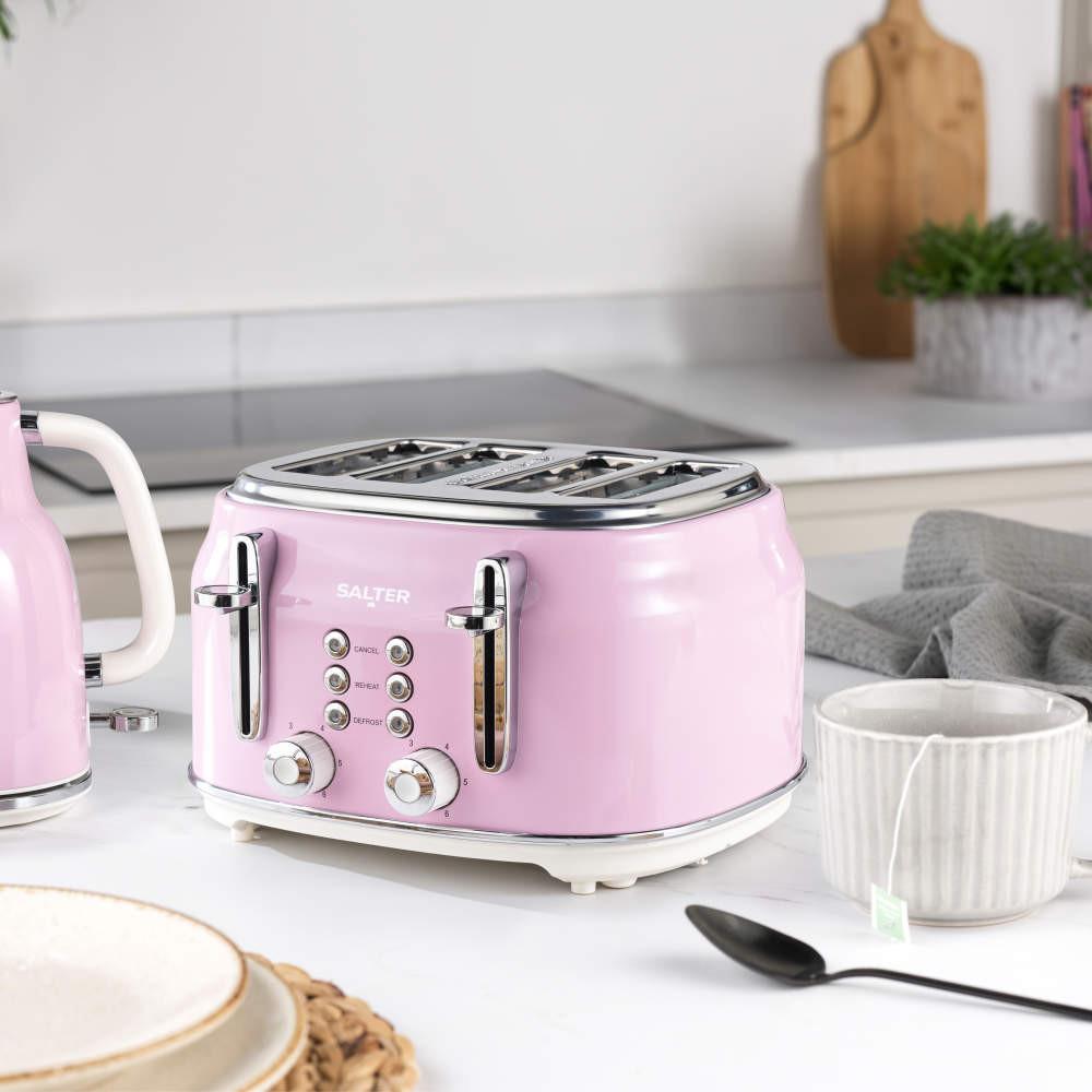 Salter Retro Pink Kettle Toaster & Microwave Set