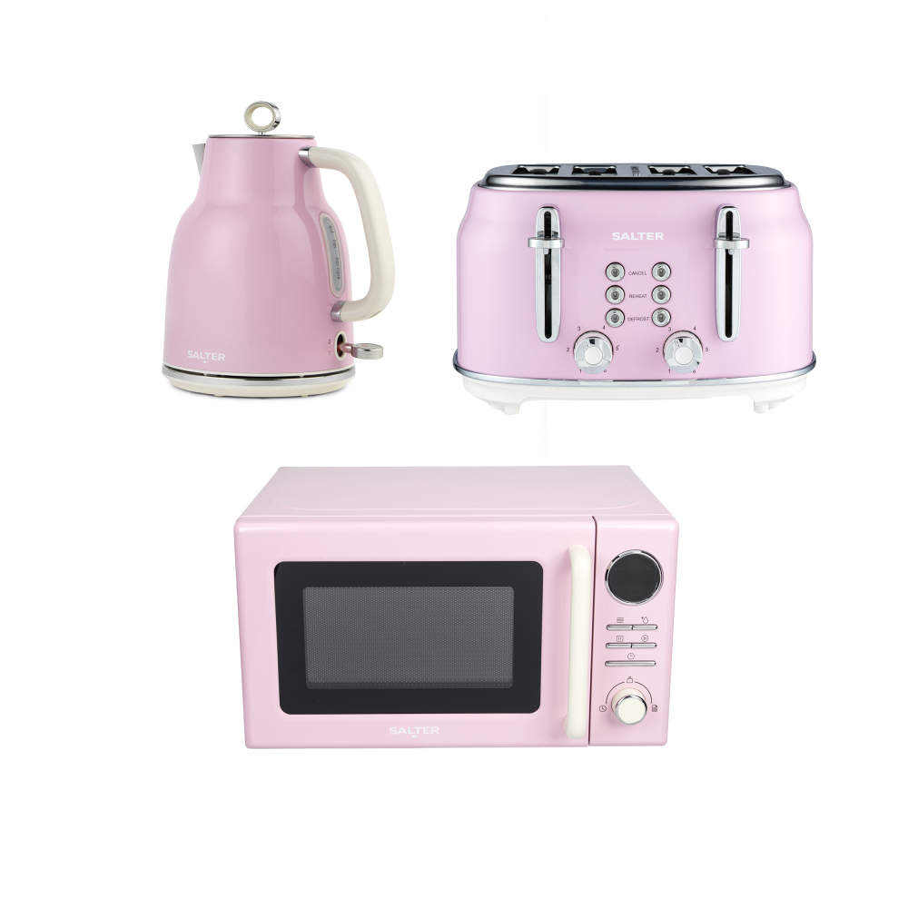 salter Retro Pink Kettle Toaster & Microwave Set