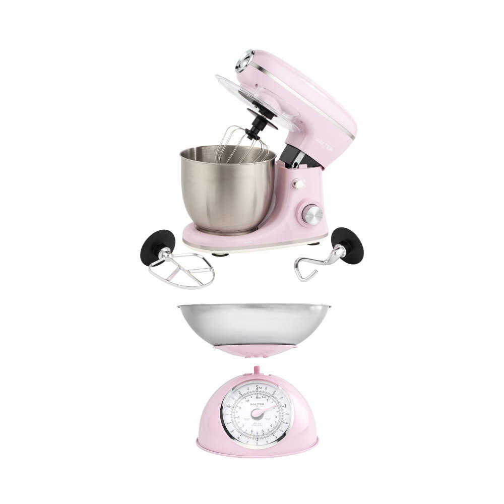 salter Retro Stand Mixer & Mechanical Scale Set - Pink