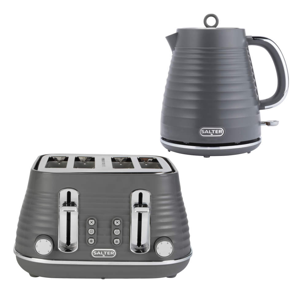 salter Ripple Kettle & 4-Slice Toaster Set - Grey