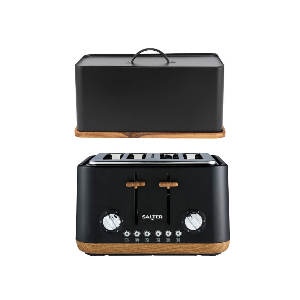 salter Toronto 4-Slice Toaster & Bread Bin Set - Black