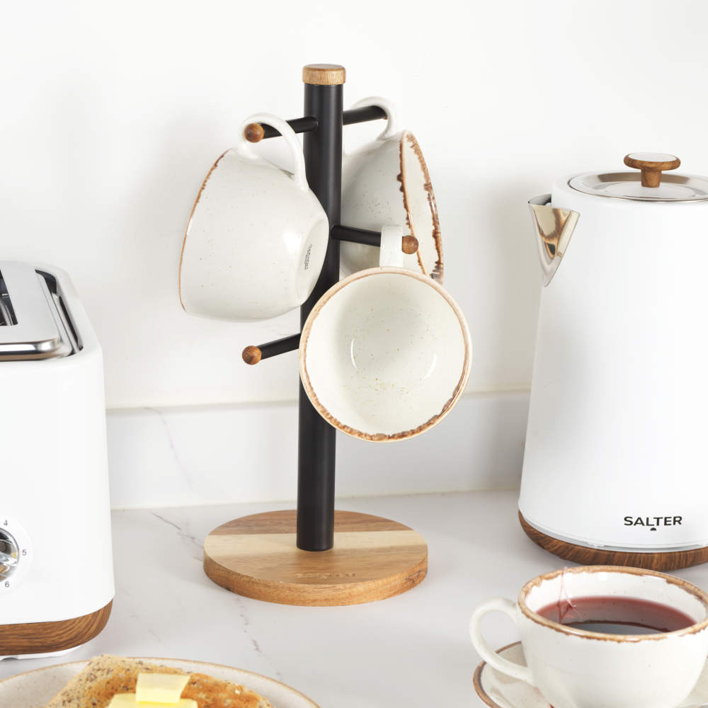 Salter Toronto Mug Tree & Kitchen Roll Holder - Black