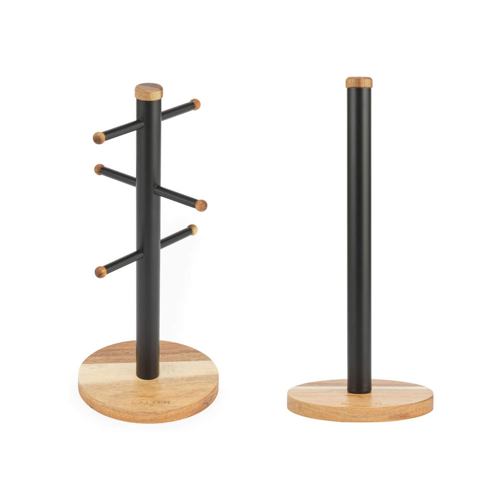 salter Toronto Mug Tree & Kitchen Roll Holder - Black