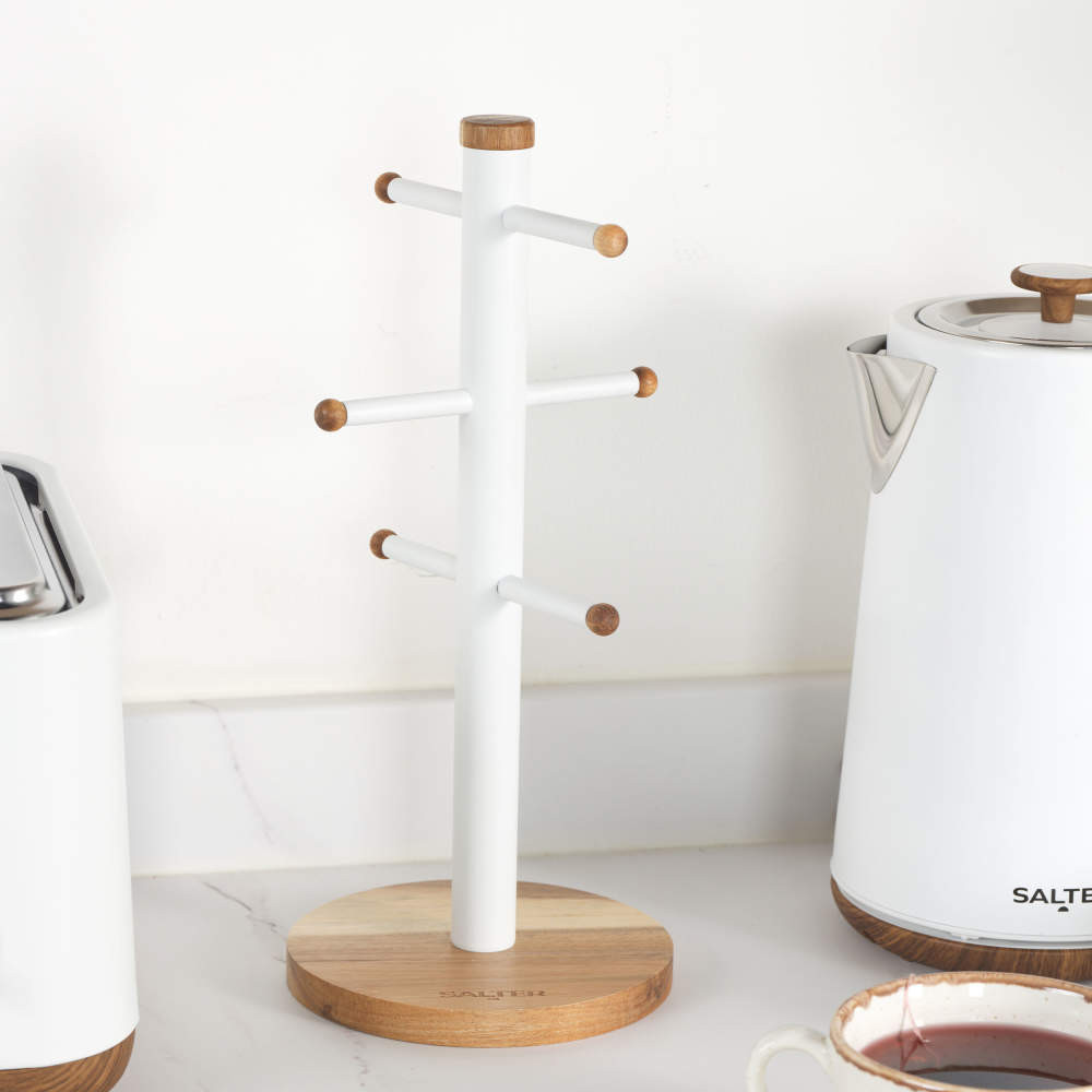 Salter Toronto Mug Tree & Kitchen Roll Holder - White