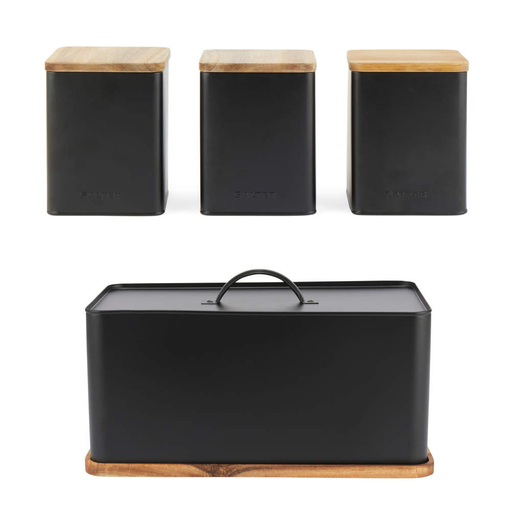 salter Toronto 4-Piece Bread Bin & Canister Set – Black