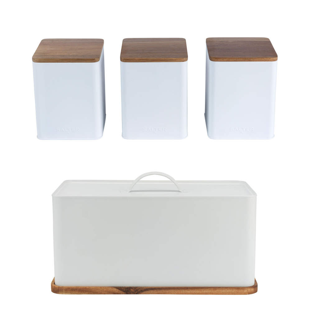 salter Toronto 4-Piece Canister & Bread Bin Set – White