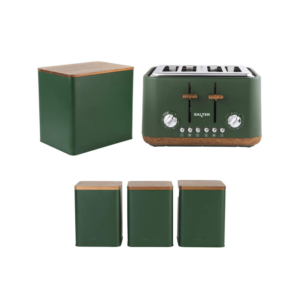 salter Toronto 4-Slice Toaster Bread Bin & Canister Set - Green