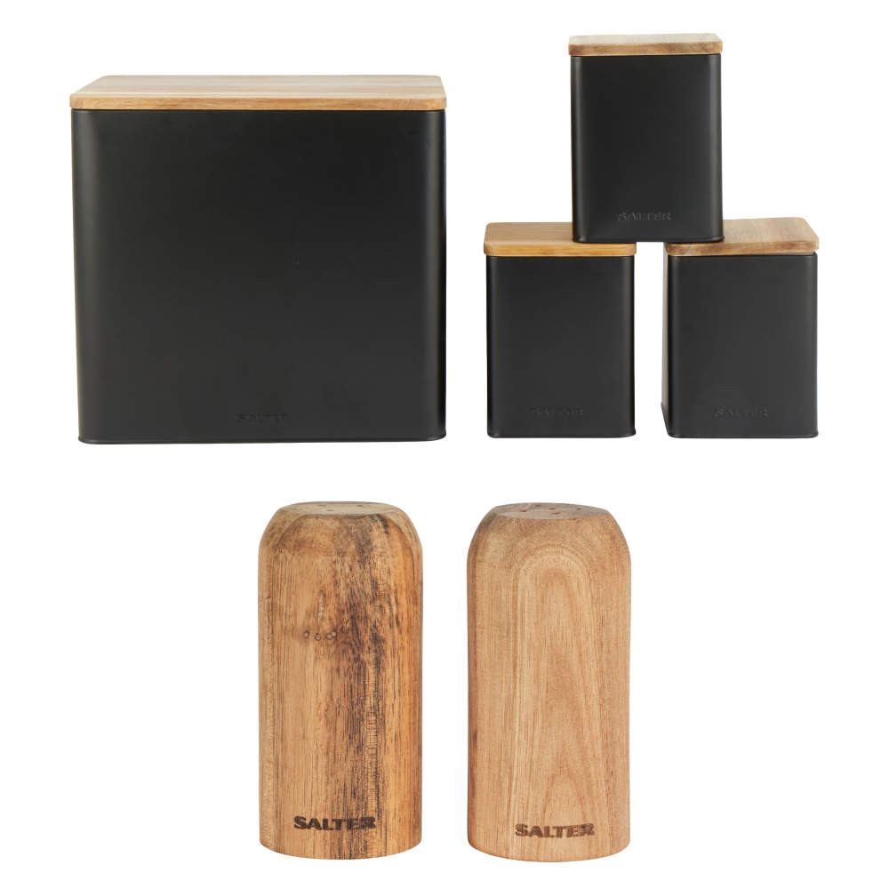 salter Toronto Bread Bin Canisters & Shakers Set - Black