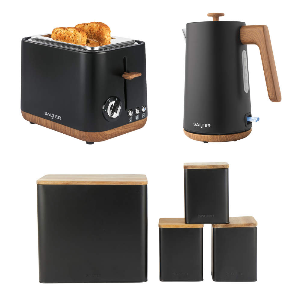 salter Toronto Kettle 2-Slice Toaster & 4pc Countertop Set - Black