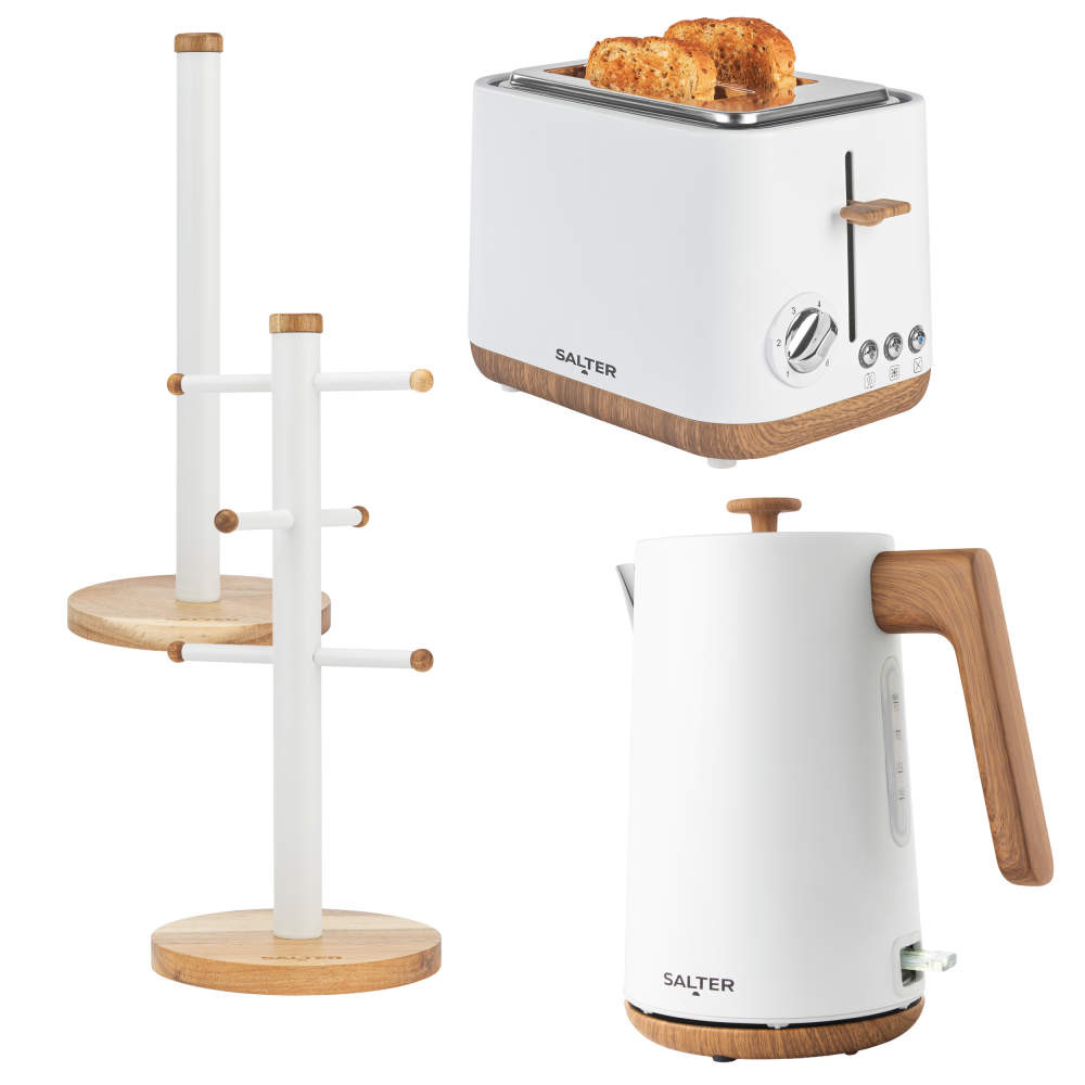 salter Toronto Kettle 2-Slice Toaster Mug Tree & Kitchen Roll Holder - White