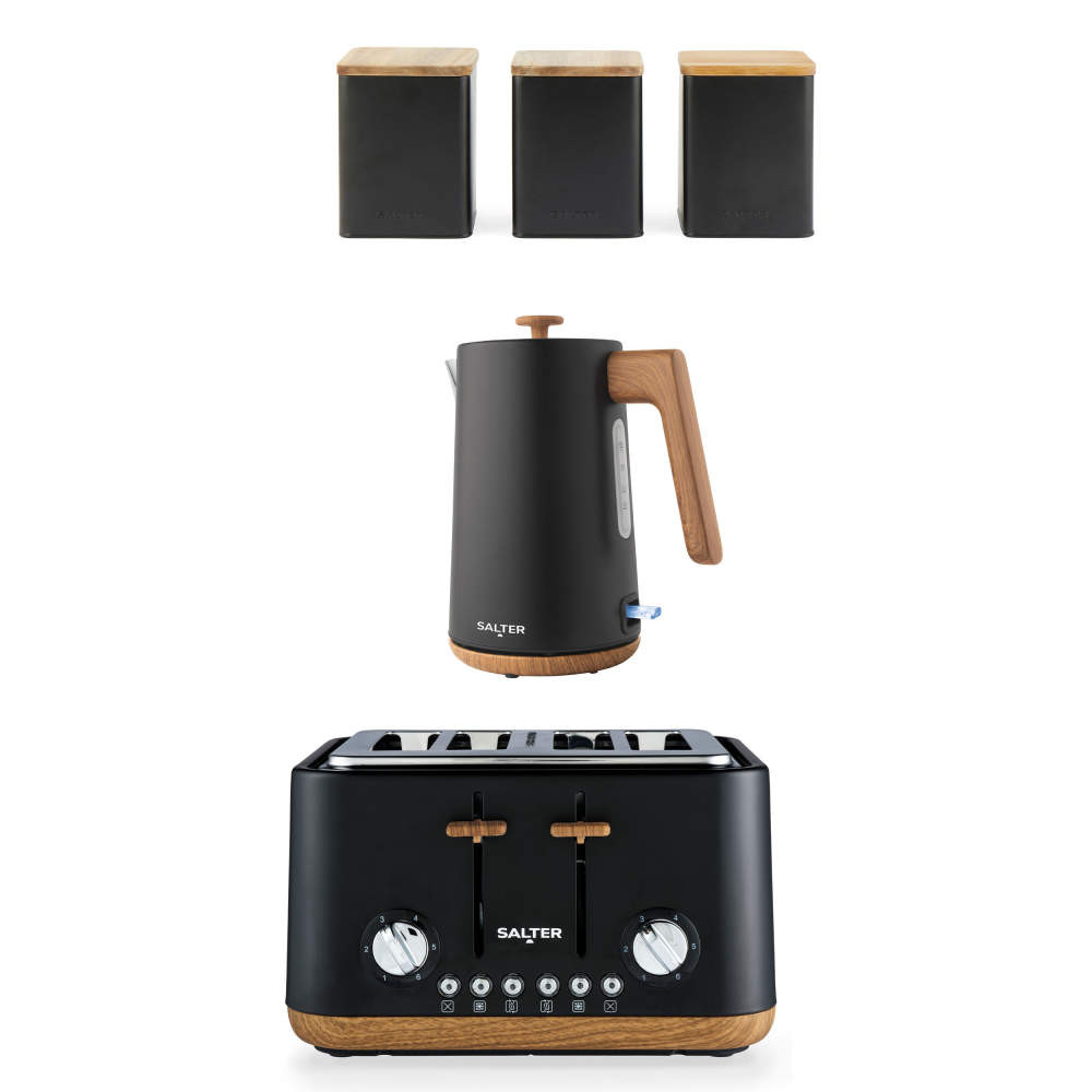 salter Toronto Kettle 4-Slice Toaster & Canister Set - Black
