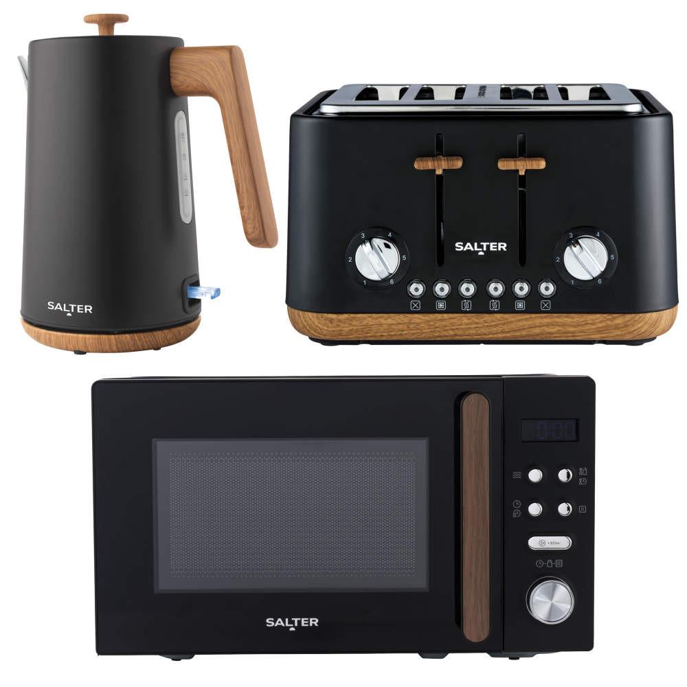 salter Toronto Kettle 4-Slice Toaster & Digital Microwave Set - Black