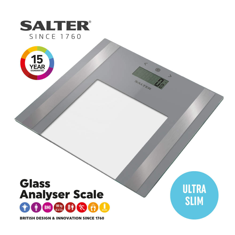 Salter Ultra Slim Glass Analyser Bathroom Scale - Silver