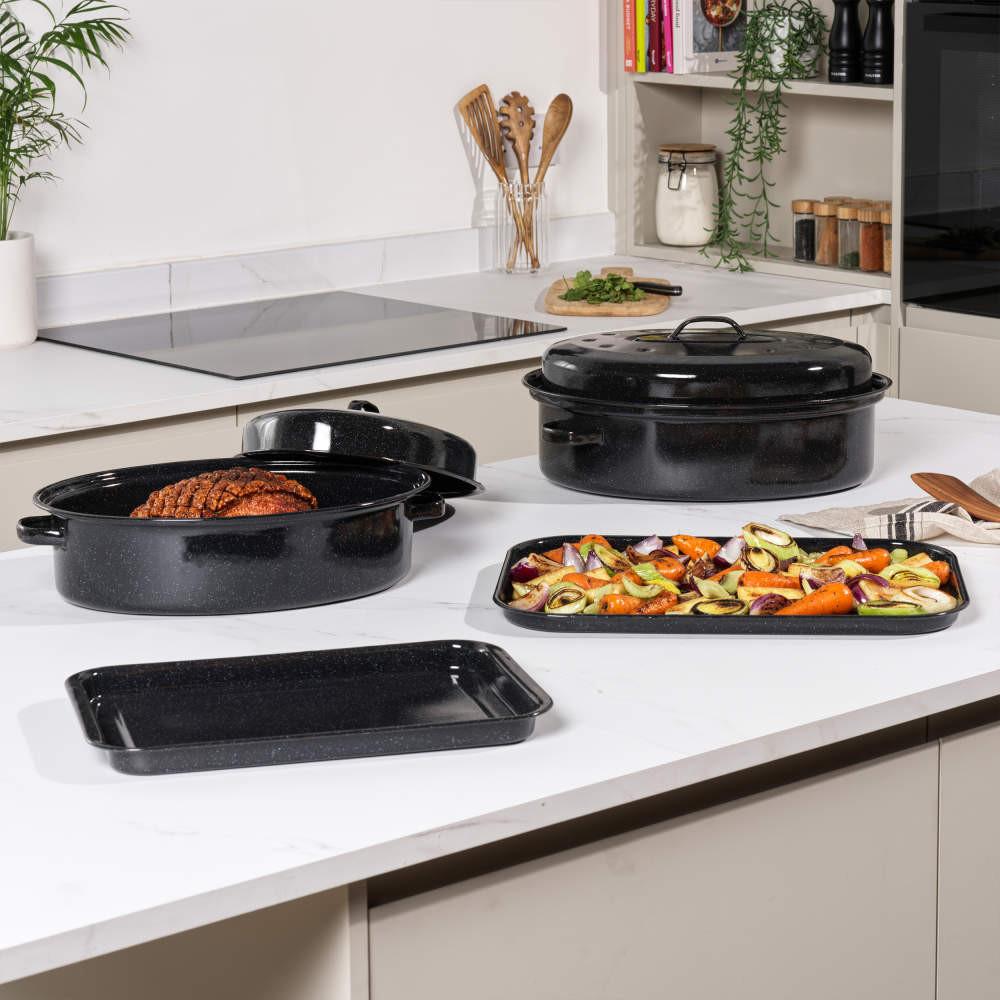 Salter Vitreous Enamel 36cm Baking Tray & Roaster Set