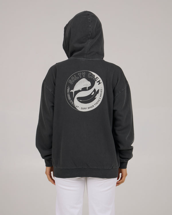 Salty Crew Fishin Yang Zip Fleece Hoodie - Faded Black