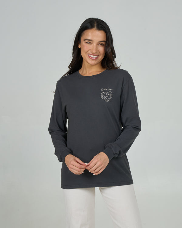 salty crew Heart Shark Long Sleeve Boyfriend Tee - Charcoal