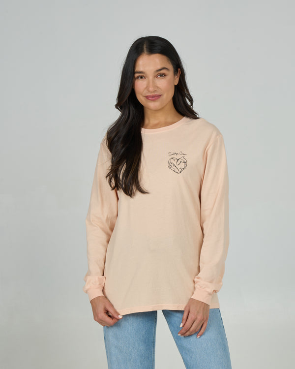 salty crew Heart Shark Long Sleeve Boyfriend Tee - Peach Fizz