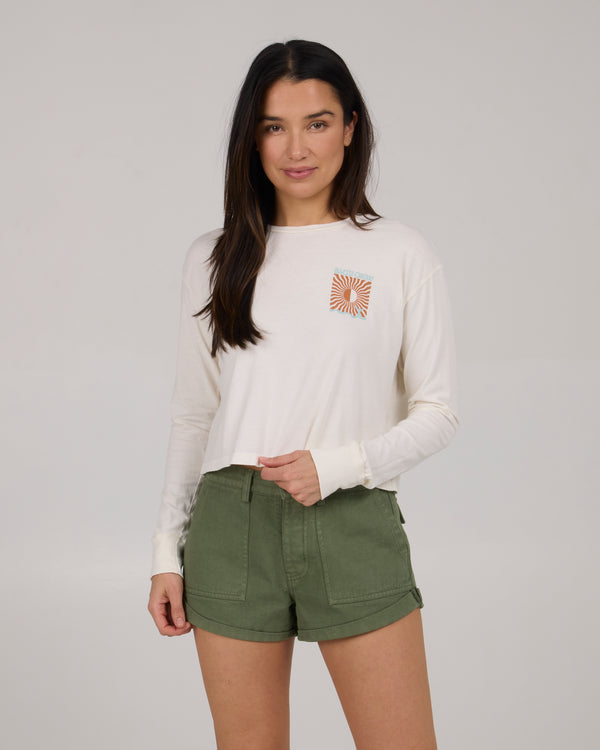 Salty Crew Optic Sea Long Sleeve Crop Tee - Off White