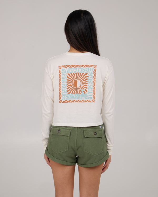 Salty Crew Optic Sea Long Sleeve Crop Tee - Off White