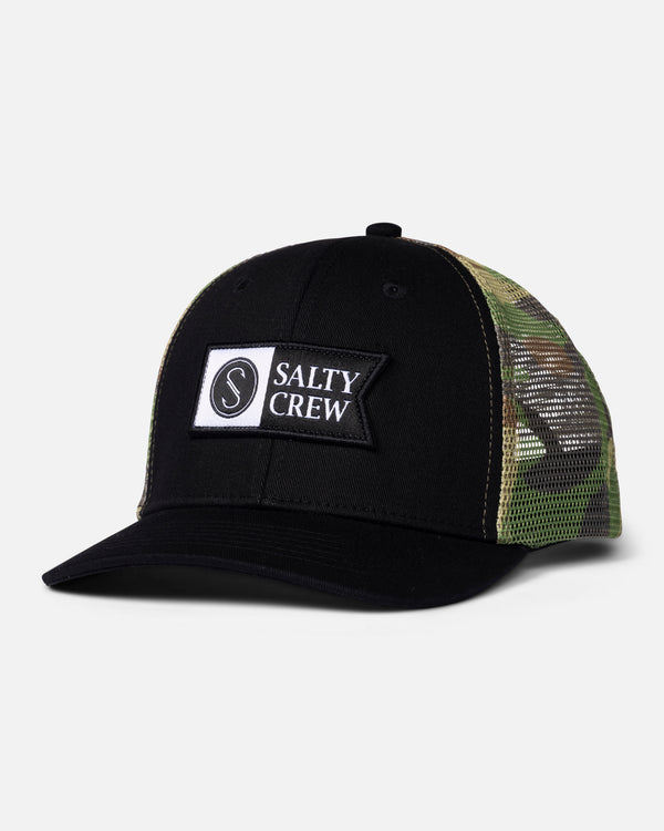 salty crew Pinnacle Boys Retro Trucker Hat - Black Camo