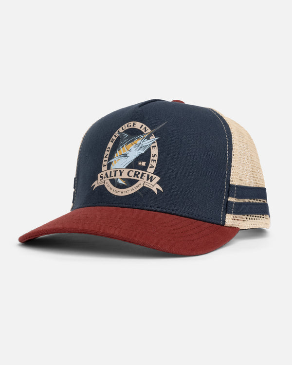 salty crew Bill Club Trucker Hat - Navy Burgundy