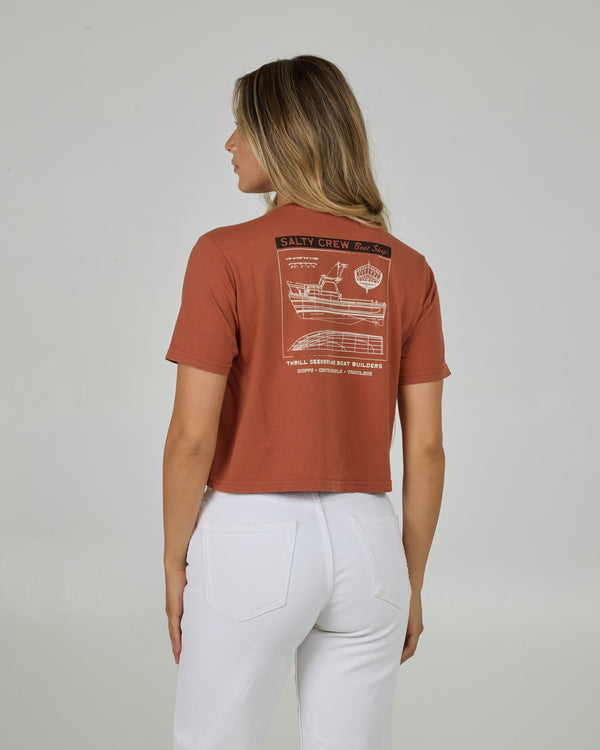 salty crew Boat Shop Crop Tee - Sierra