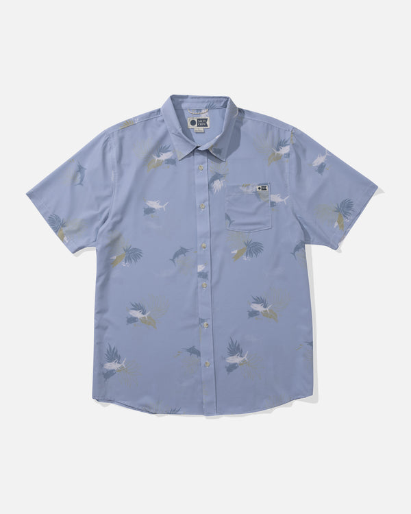 salty crew Breezer Perforated Button Up - Blue Fog