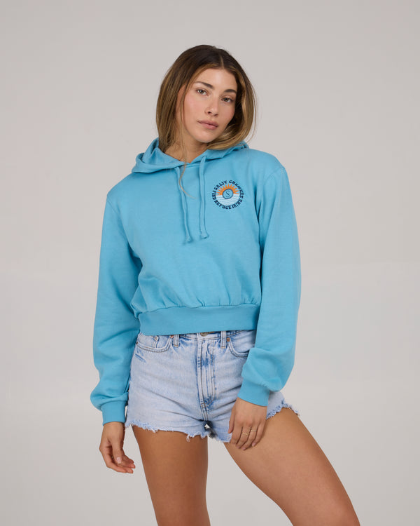 salty crew Daybreak Crop Fleece Hoodie - Lagoon Blue
