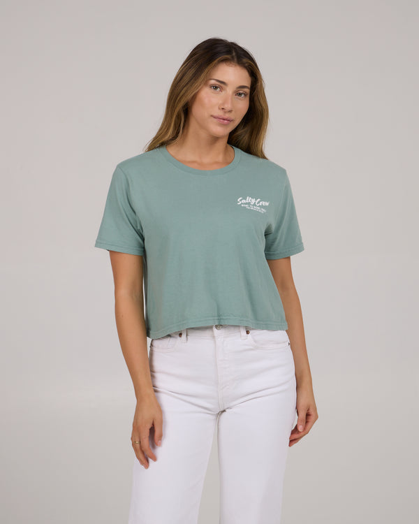 Salty Crew Fish Bowl Crop Tee - Sage