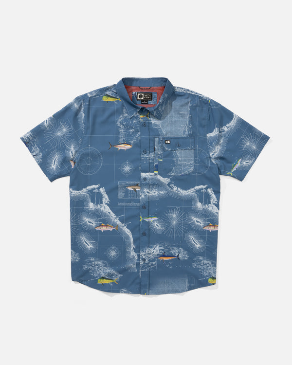 salty crew Flagship UV Button Up - Channel Blue