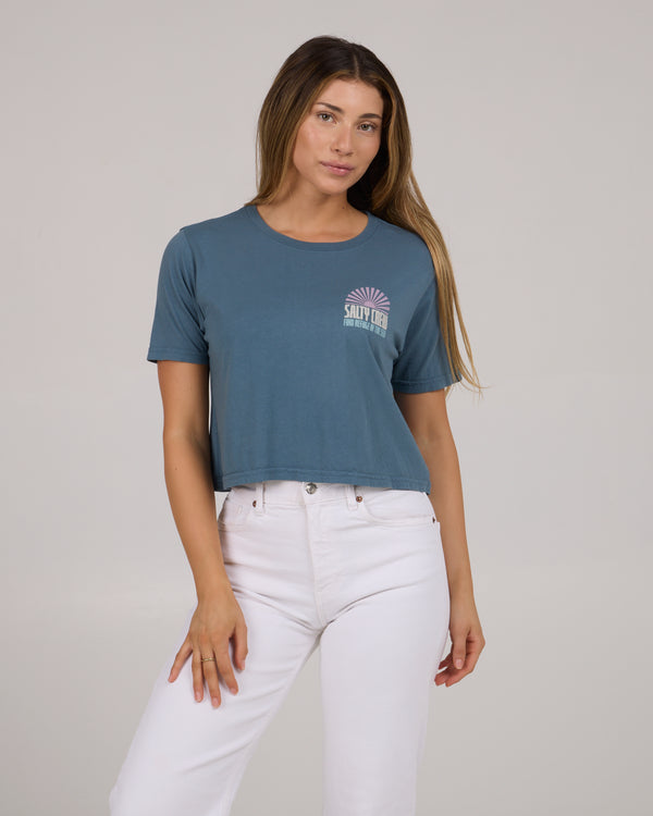 salty crew In The Rays Crop Tee - Fin Blue