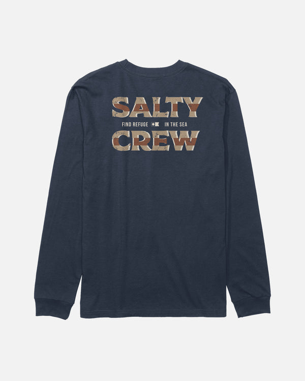 salty crew Offset Boys Long Sleeve Tee - Navy