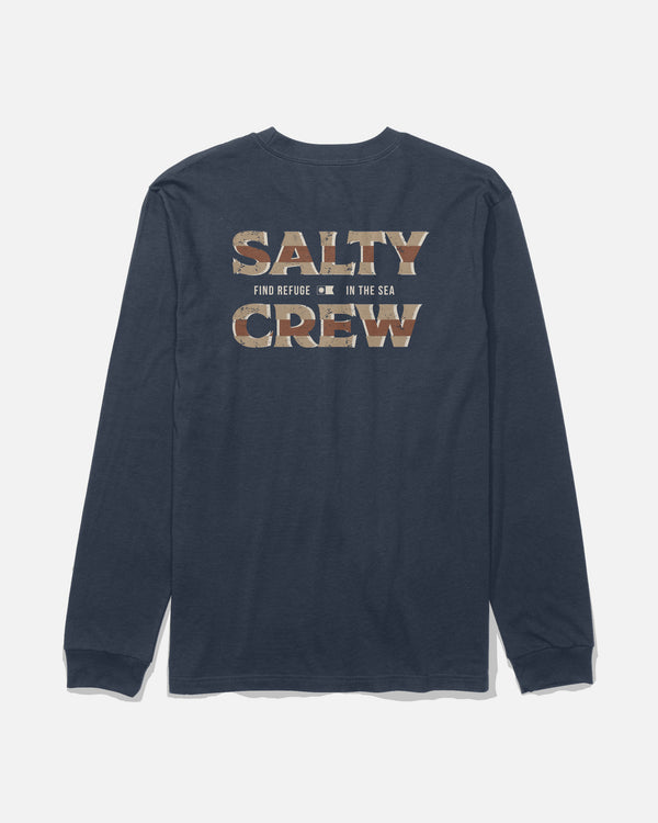 salty crew Offset Long Sleeve Tee - Navy