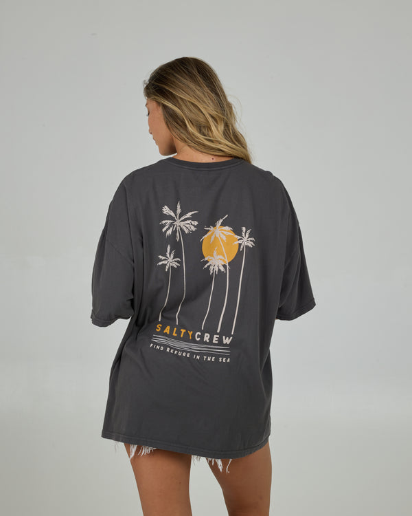 salty crew Palm Set Cover Up Tee - Charcoal