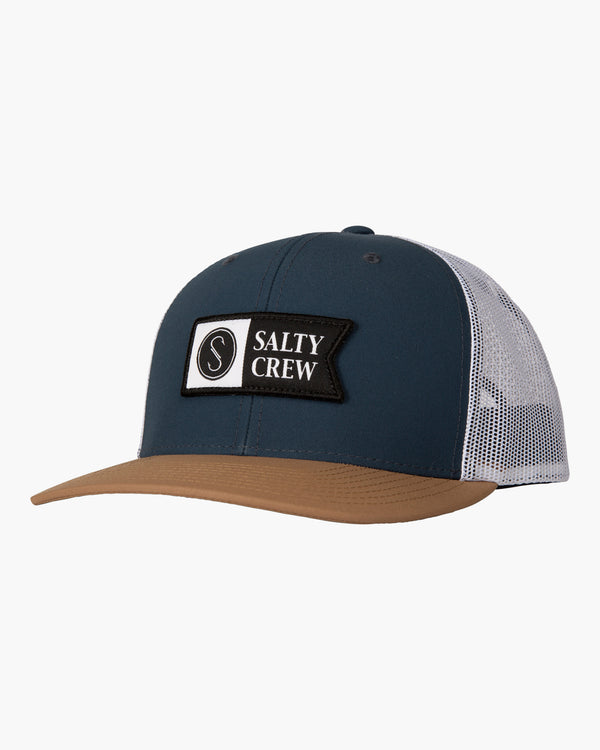 salty crew Pinnacle 2 Retro Trucker Hat - Indigo/Tan