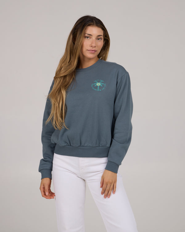 salty crew Queen Palm Crew Fleece - Fin Blue