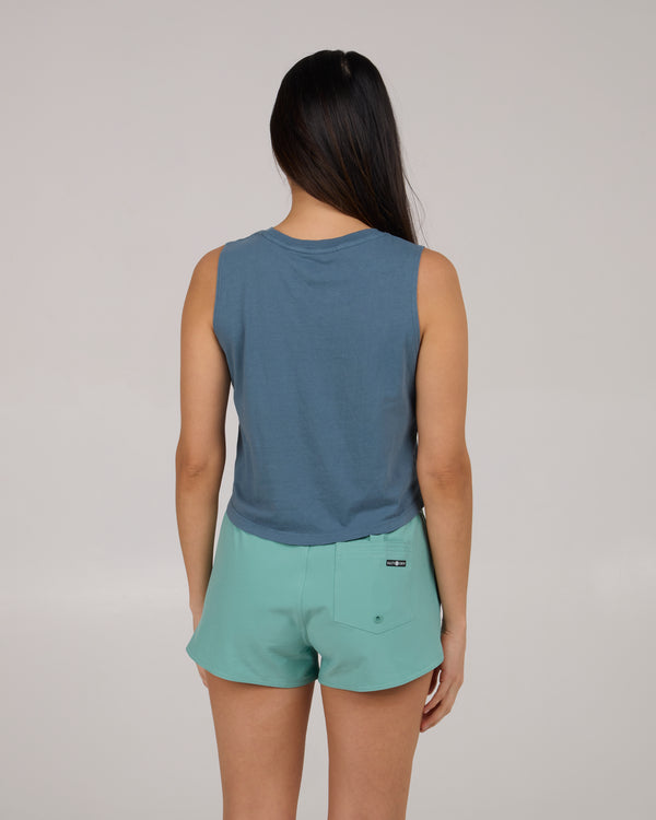 Salty Crew Queen Palm Cropped Tank - Fin Blue