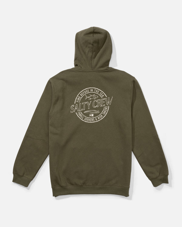 salty crew Skewed Zip Fleece Hoodie - Dusty Olive