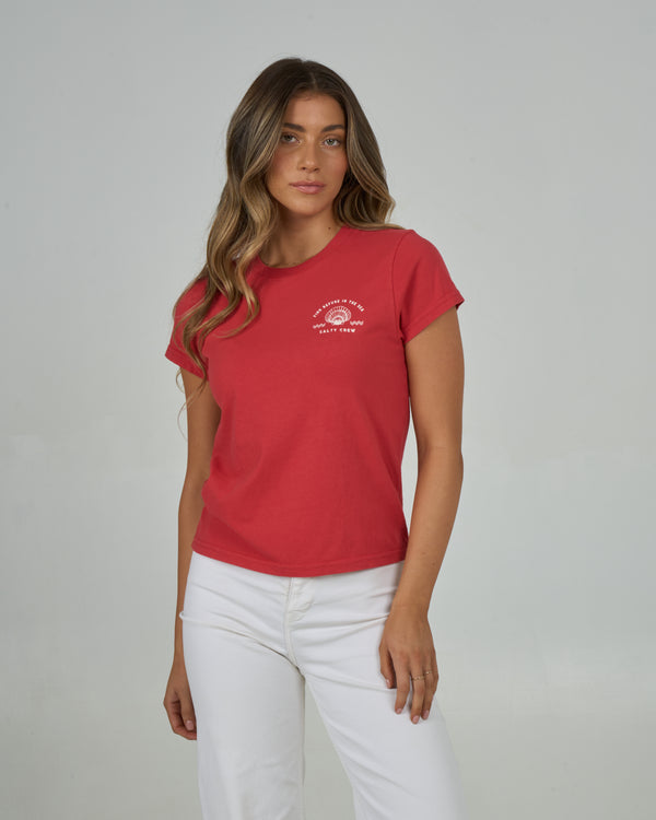 Salty Crew Sunrise Shell Modern Tee - Fiesta Red