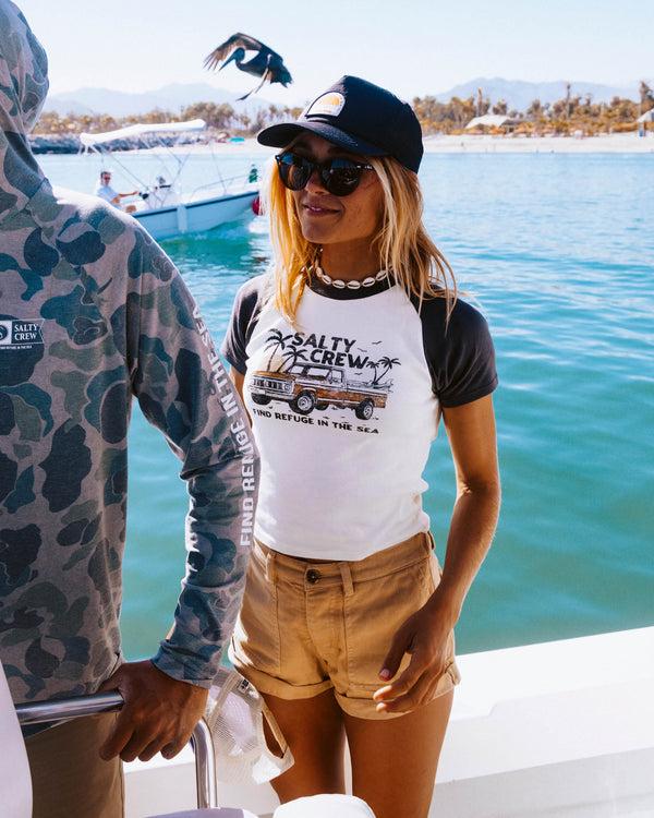 Salty Crew Tailgate Raglan Baby Tee - Charcoal