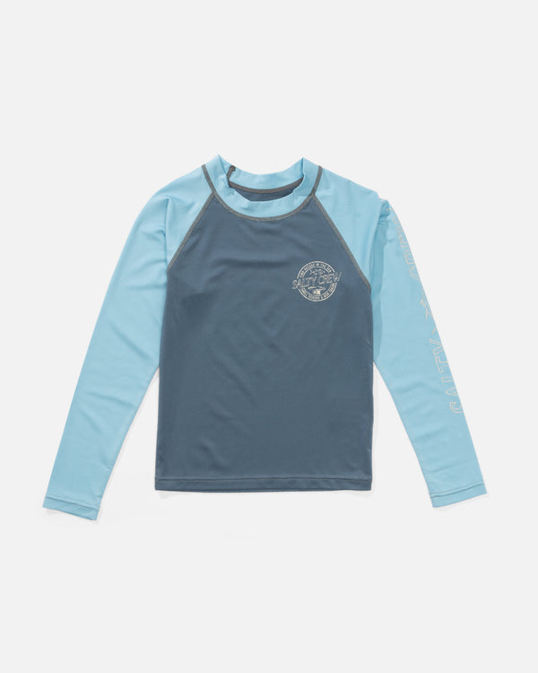 Salty Crew Skewed Boys Long Sleeve Rashguard - Channel Blue
