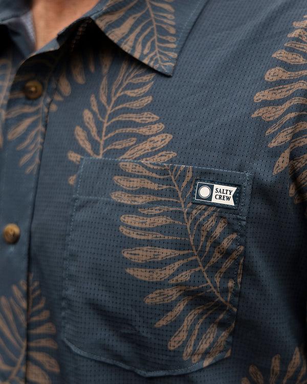 Salty Crew Stringer Perforated UV Button Up - Bluefin