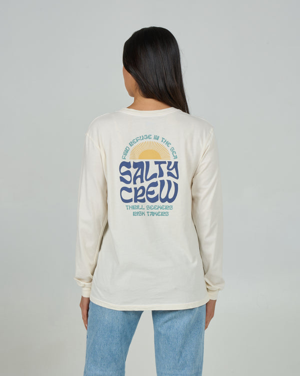 salty crew Sunrise Long Sleeve Boyfriend Tee - Off White