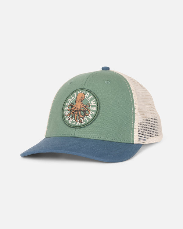 salty crew Tentacles Boys Retro Trucker - Mid Green/Cast Blue